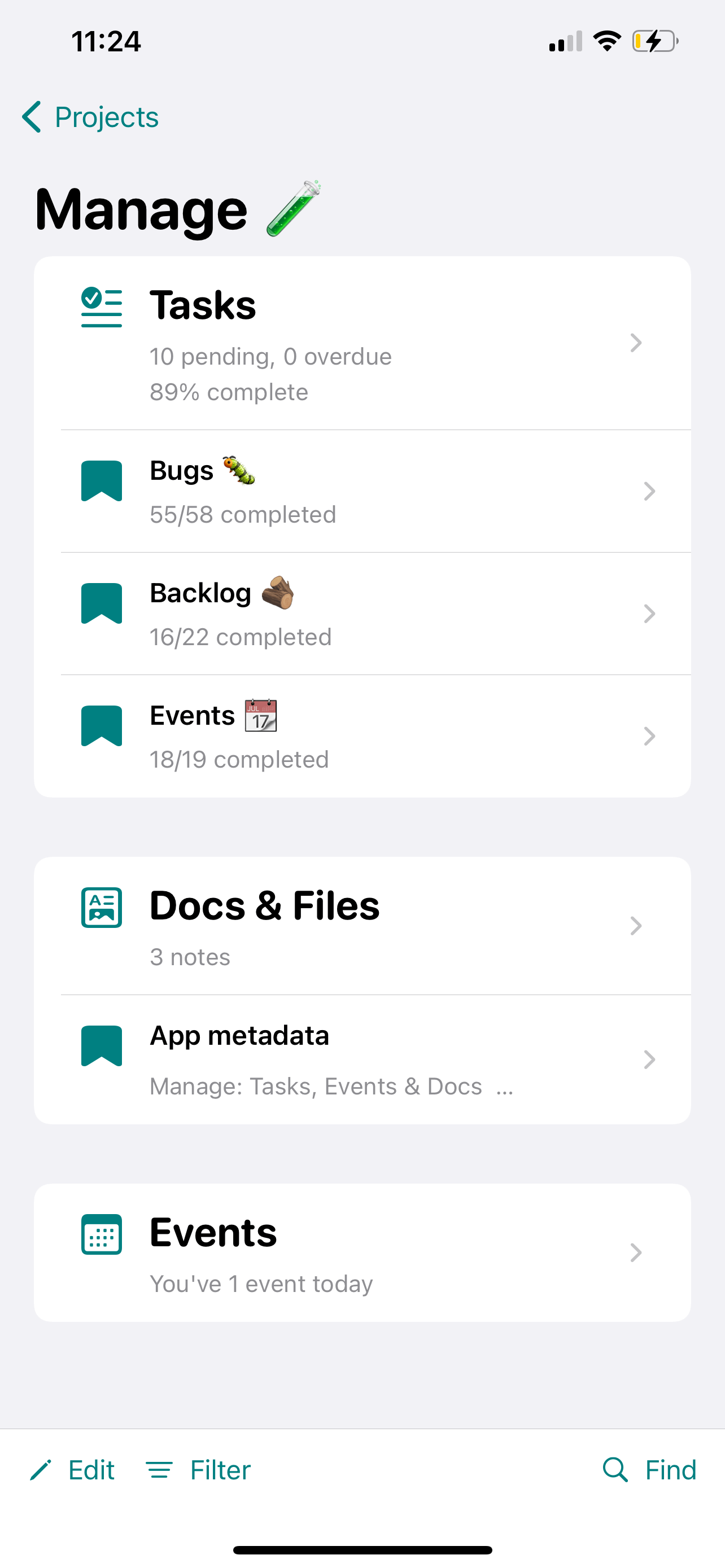 The Manage app showing tasks, docs and events